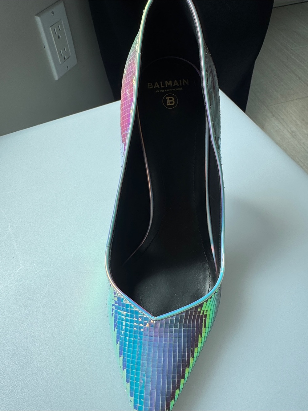 Balmain Iridescent Holographic Pointed Toe Pump